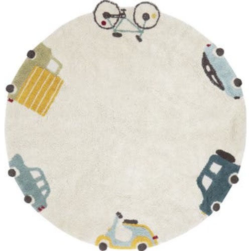 Kids' Washable Round Wheels Rug