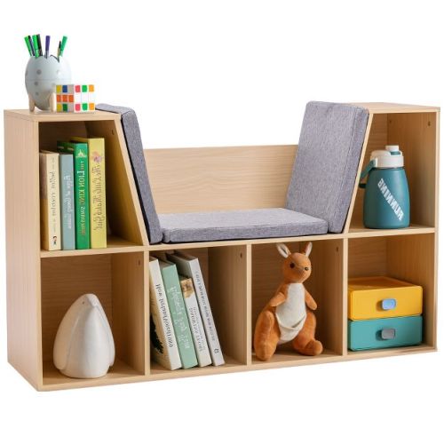 HOMCOM 6-Cubby Kids Bookcase, Reading Nook Organizer with Seat Cushion, Toddler Storage Cabinet Shelf for Playroom Bedroom, 40.5" x 12" x 23.5"
