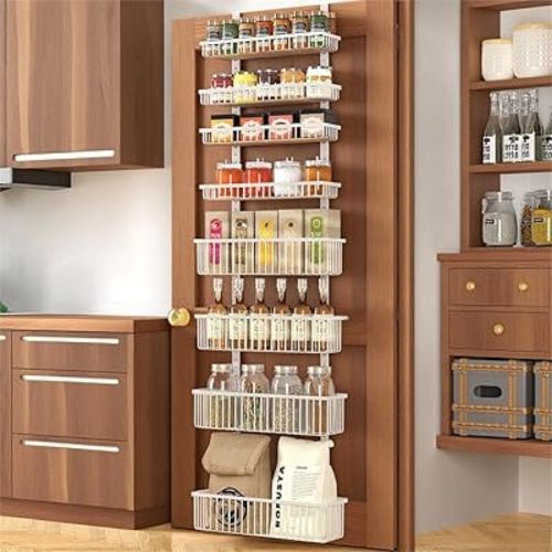 Moforoco White Over The Door Pantry Organizer, Pantry Organization and Storage, Metal Hanging Spice Rack Shelves Door, Seasoning Shelves, Laundry Room Organization, House and Kitchen Essentials
