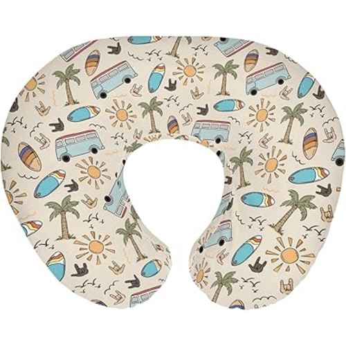 Neutral Beach Surfing Baby Nursing Pillow Covers for Boy Girl Surfboard Palm Tree Sun Bus Nursery Pillow Slipcovers for Breastfeeding Pillows Tropical Summer Soft Stretchy Cover for Newborn Infant