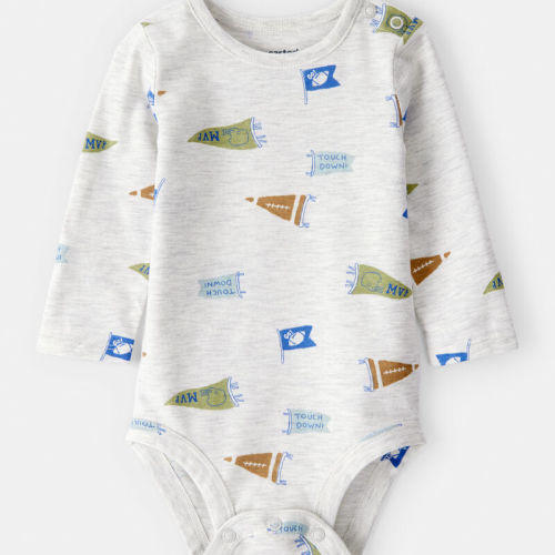 Heather Baby Boy Football Print Long-Sleeve Fashion Bodysuit - Grey | Carter’s Oshkosh Canada