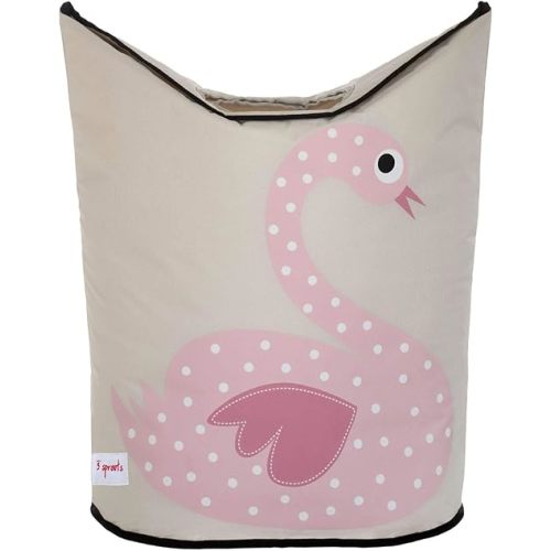 3 Sprouts Baby Laundry Basket for Nursery - Hamper with Handles/Lid, Large Storage Basket, Toy Bin, Room Decor - Kids Hamper, Baby Clothes Storage Organizer, Swan