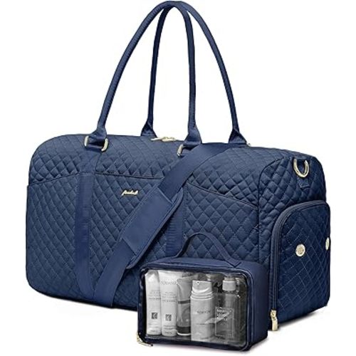 Weekender Travel Duffle Bag for Women - Carry on Bag with Shoe Compartment Overnight Bags with Toiletry Bag Wet Pocket Weekend Traveling Yoga Gym Hospital Bags for Labor and Delivery Blue