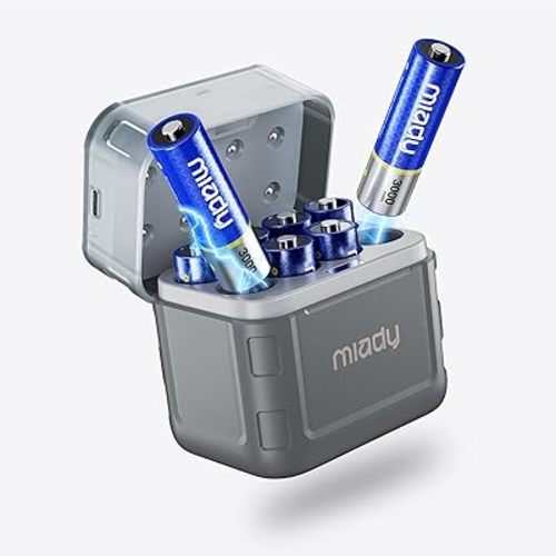Miady Rechargeable Lithium AA Batteries 8 Pack with Fast Charger, 1.5V 3000mWh High Capacity Lithium AA Batteries, Double A Batteries with 2000+ Cycles for High-Drain Devices