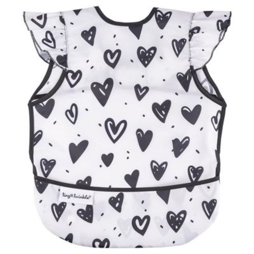Tiny Twinkle Mess-Proof and Waterproof Baby Bib/Apron with Ruffled Shoulder, Machine Washable and BPA-Free (Rose, Small 6-24 Months)