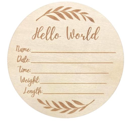 Wooden Baby Announcement Sign for Newborn, Large 6 inch Hello World Newborn Name Sign for Hospital Birth Announcement, Newborn Photography Props for Boys and Girls (Eucalyptus)