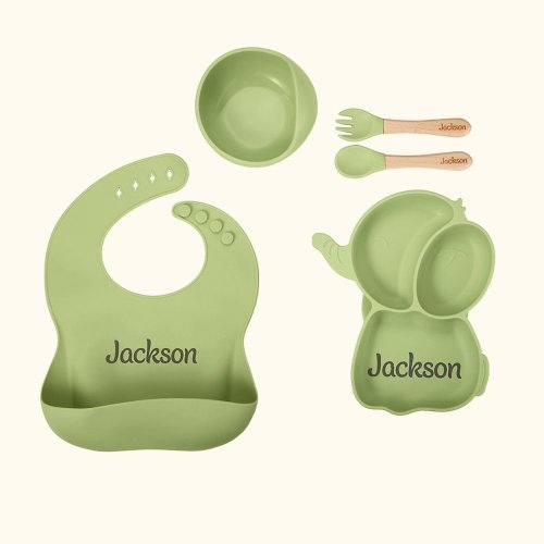 Personalized Food Grade Silicone Elephant Baby Feeding Set with Divided Suction Plate Baby Shower Gift for Toddler - CALLIE