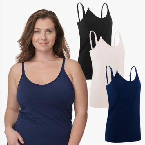Under Control Nursing Cami Tank Tops for Breastfeeding Women Nursing Tops Maternity Shirts, Camisoles with Built in Bra 3Pack