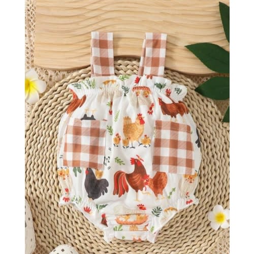 Baby Girls' Gingham Print Cami Bodysuit With Ruffle Trim For Daily Wear In Spring/Summer, For Christmas