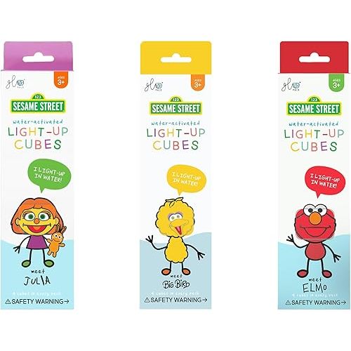 Glo Pals x Sesame Street Water-Activated Light-Up Cubes Bundle for Sensory Play - 12 Packs (Sunny Days and Here)