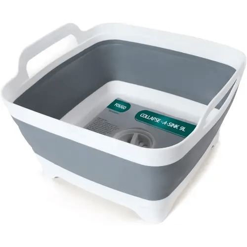 2.4 Gal(9L) Collapsible Dish Basin with Drain Plug,Space Saving Multiuse Foldable Sink Tub,Dishpan,Kitchen Sink for Camping,Plastic Tub,Vegetable Washing,Beverage Tubs