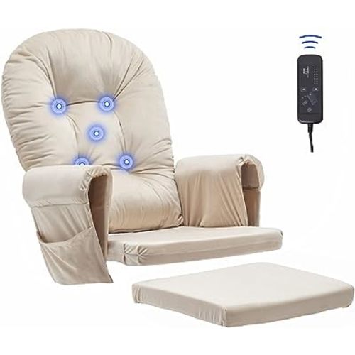 Paddie Beige Massage Glider Rocker Replacement Cushions with Storage Velvet Washable Non Slip for Glider Rocking Chair, 5PCS