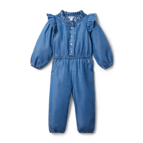 Girl Hazel Medium Wash The Chambray Ruffle Jumpsuit by Janie and Jack