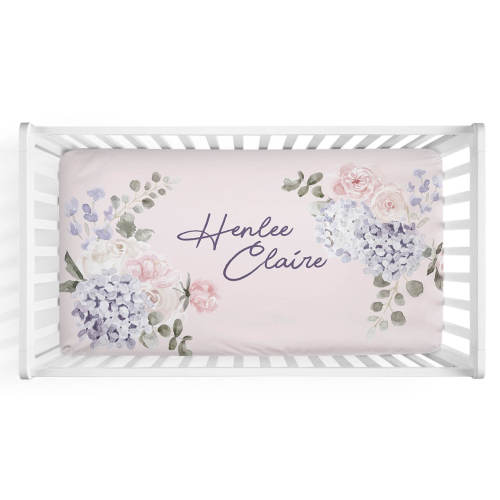 Henlee's Hydrangea Personalized Crib Sheet