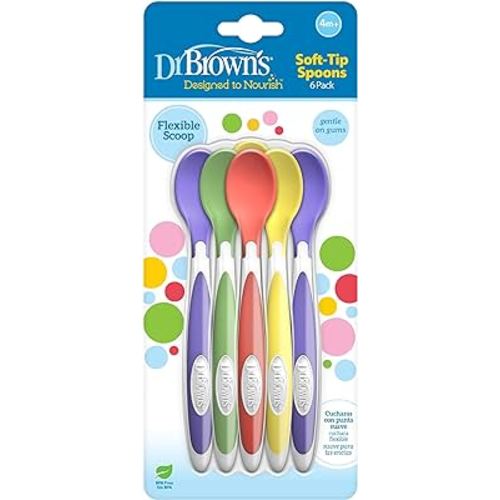 Dr. Brown's Soft-Tip Toddler Spoons with Long Handle for Baby-Led Weaning, BPA Free - 6-Pack