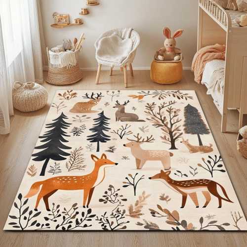 Forest Animals Nursery Rug: Soft Washable Kids Play Area