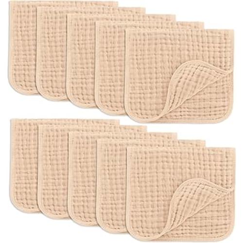 Comfy Cubs Muslin Burp Cloths 20" x 10", Pack of 10 - Large, 6-Layer, Ultra Absorbent 100% Cotton for Baby Drool and Messes - Soft, Safe & Gentle Baby Burp Cloths for Boys & Girls - Cream