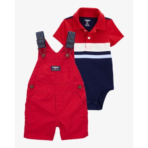 Baby 2-Piece Striped Polo Bodysuit & Shortalls Set - Red/Blue | Carter's