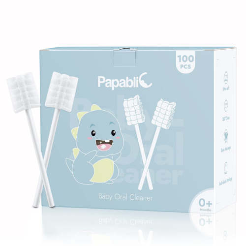 Papablic 100-Pack Baby Tongue Cleaner Newborn, Baby Disposable Infant Toothbrush, Upgrade Baby Oral Gum Cleaner with Paper Handle for Babies and Infants Ages 0-2 Years