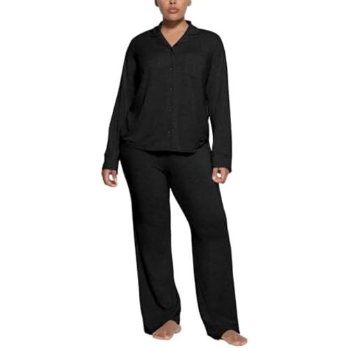 Women's Pajama Sets Long Sleeve Button Down Soft Knit Sleepwear 2 Piece Lounge Set