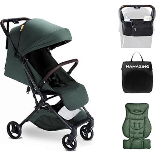 Lightweight Baby Travel Stroller with Carbor Fiber Frame, Compact & Airplane-Friendly, One-Handed Folding Design, 11.6 lbs, Perfect for Toddlers, Organizer & Cushion Included, Green