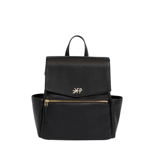 Freshly Picked Mini Classic Diaper Bag Backpack, Wipeable Vegan Leather Black, 8 Pockets Total (Ebony)