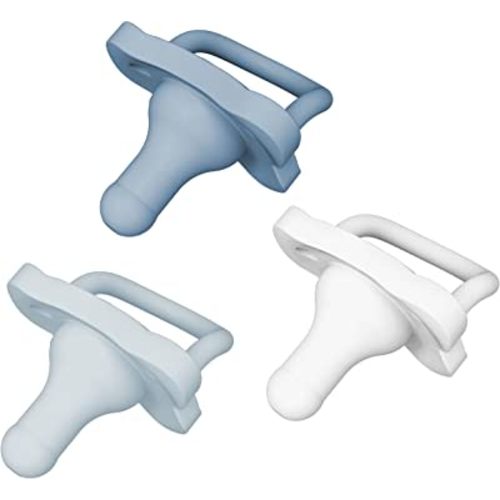 Dr. Brown's HappyPaci 100% Silicone Baby Pacifier, Contoured One-Piece Design, White, Blue, Light Blue, 0-6m, BPA-Free, 3 Pack