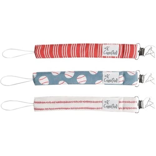 Copper Pearl Pacifier Clip 3-Pack - Stylish Stainless Steel Pacifier Holder Clip for Baby Girls and Boys - Baby Pacifier Clips for No More Floor Drops - Slugger
