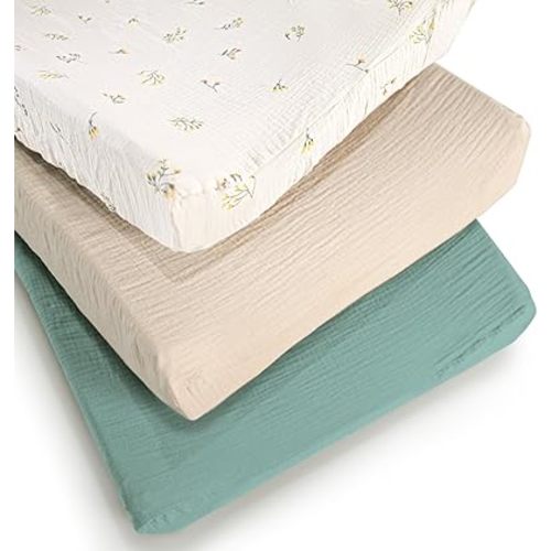 Muslin Changing Pad Cover for Boys Girls 100% Cotton Fitted Baby Diaper Changing Table 3 Pack Soft and Breathable for Standard Changing Table Topper 32"x16"