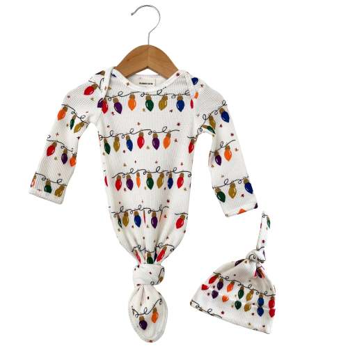 Organic Waffle Knotted Gown & Hat Set, Christmas Lights