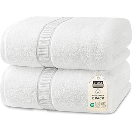 Utopia Towels Luxurious Jumbo Bath Sheet 2 Piece, 600 GSM, 35 by 70 Inches, 100% Ring Spun Cotton, Highly Absorbent and Quick Dry Extra Large Bath Towel, Super Soft Towel, White