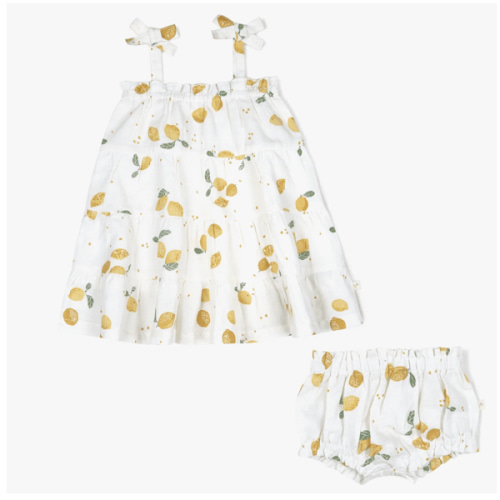 Organic Girls Tiered Strap Dress Linen - Citron