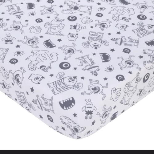Disney NoJo Disney Monsters, Inc. Cutest Little Monster Gray, and White Nursery Fitted Crib Sheet | Wayfair