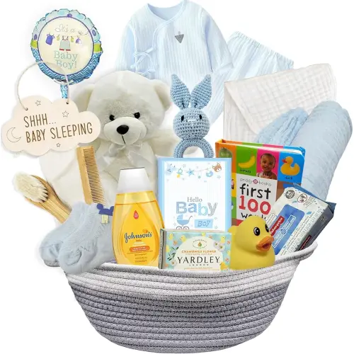 New Baby Boy Gift Basket | Unique Gift Set for a New MOM Light Blue Baby Gift Set. Welcome Baby Care Package All w/Newborn Essentials Bundle for Expecting Moms Baby Shower, After Labor Gift