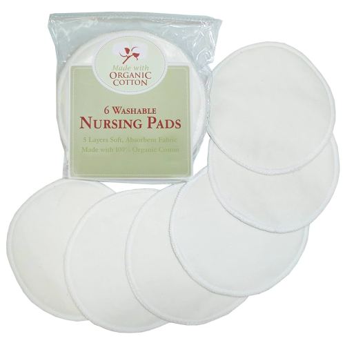 TL Care Nursing Pads Made with Organic Cotton - Soft, Breathable, Absorbent & Washable, Natural Color, 6 Count