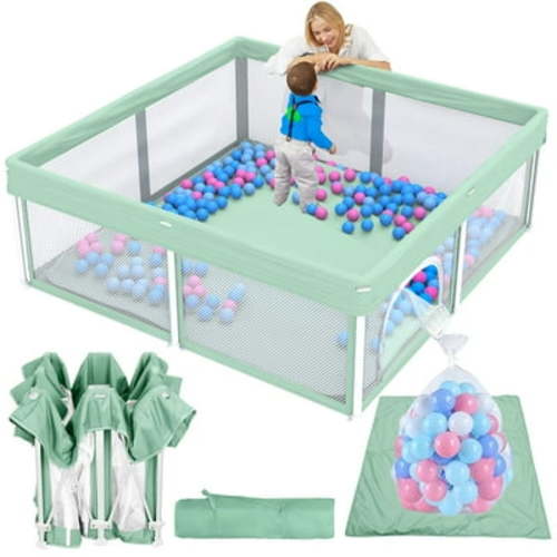 COFALZOY Baby Playpen with Mat, Foldable Playpen for Babies and Toddlers, Portable Travel Play Yard, Green