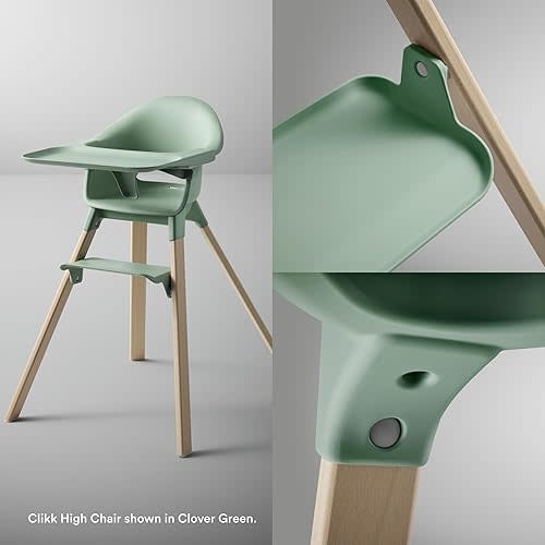 Stokke Clikk High Chair, Glacier Green - All-in-One High Chair with Tray + Harness - Light, Durable & Travel Friendly - Ergonomic with Adjustable Features - Best for 6-36 Months or Up to 33 lbs