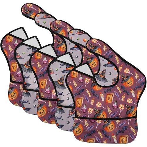 TSD Baby Bibs Waterproof Feeding Bibs Halloween bib 5pack Adjustable Mealtime Poctet Bib for Newborn Toddler Infant Easy Clean Durable Baby Essentials Shower Gift