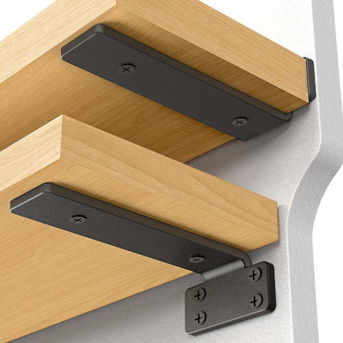 6 Pack Shelf Bracket 10 inch Long, Yeabett Floating Shelves Brackets(1/5"-Thick), Black Coated Metal Wall Shelf Support Brackets with 160 lb. Load Capacity