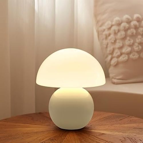 Mushroom Lamp Table Lamp for Bedroom,Desk Bedside Small Lamps for Living Room Night Stands,Mushroom Decor Cute Mini Modern Mid Century Lamps,Unique Aesthetic Home Living Room Decor (Cream)