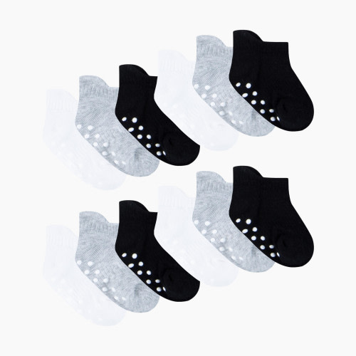 Huggies Gripper Socks (12 Pack) - White/Grey/Black, 0-6 M