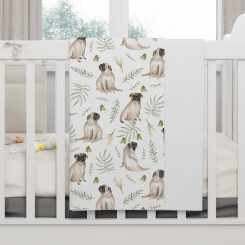 Pastel Pug Baby Blanket Fleece Pug Baby Swaddle for Pug Nursery Gift Boho Pug Baby Blanket Boho Dog Breed Baby Blanket Pug Theme Nursery Art