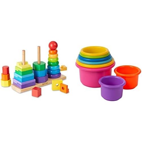 Melissa & Doug Geometric Stacker and The First Years Stack & Count Stacking Cups - Educational Toys for Toddlers