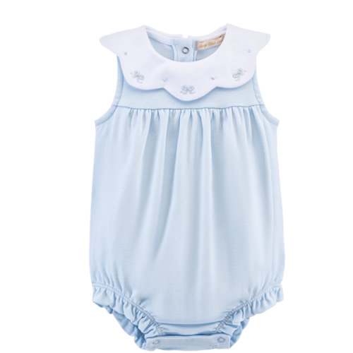 Girls Bib Bubble with Hand-embroidery - Blue Bows