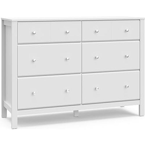 Storkcraft Horizon 6 Drawer Dresser (White) – GREENGUARD Gold Certified Dresser for Nursery & Kids’ Room, Modern Storage with Interlocking Drawer System
