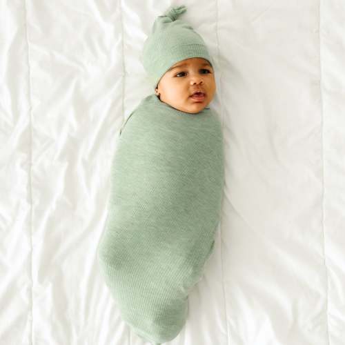 Heather Sage Ribbed Swaddle & Hat Set - Little Sleepies