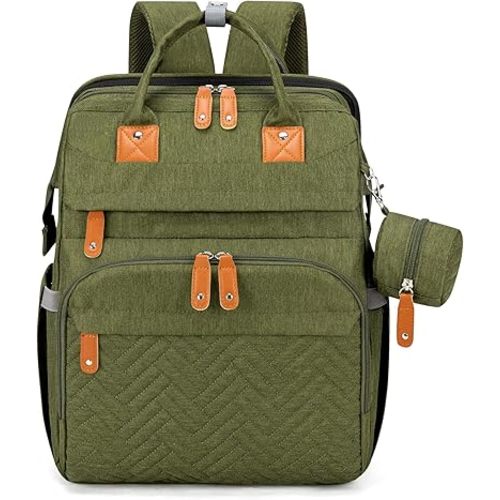 KABAQOO Diaper Bag Backpack, Large Baby Diaper Bags for Boys Girls, Baby Bag with USB Charging Port, Multifunction Waterproof Travel Back Pack for Moms Dads, Army Green