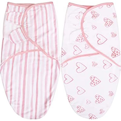 Biloban Baby Swaddles 0-3 Months for Girls, Baby Swaddle, Newborn Swaddle, Cotton Swaddle Blanket, Newborn Essentials, Lovely Pink Print, 2 Pack
