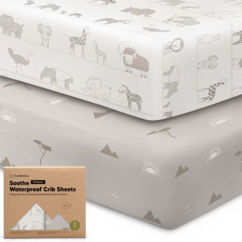 KeaBabies 2pk Soothe Waterproof Fitted Crib Sheets for Girl, Boy, 52x28 100% Organic Soft Cotton Crib Mattress Protector Sheet