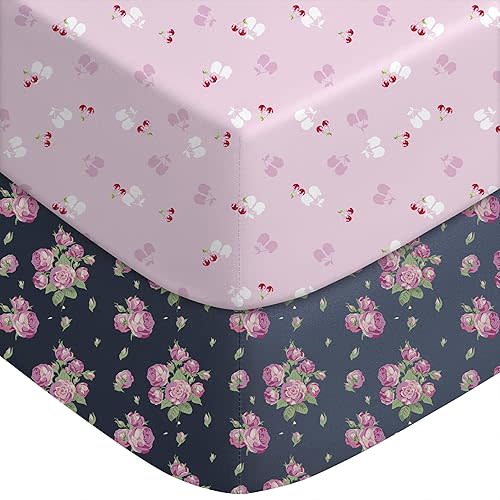 Yoofoss Baby Crib Sheets for Boys Girls, Fitted Crib Sheet 2 Pack for Standard Crib and Toddler Mattress, Super Soft Microfiber Baby Sheet 28x52x8in(Pink+Cherry)